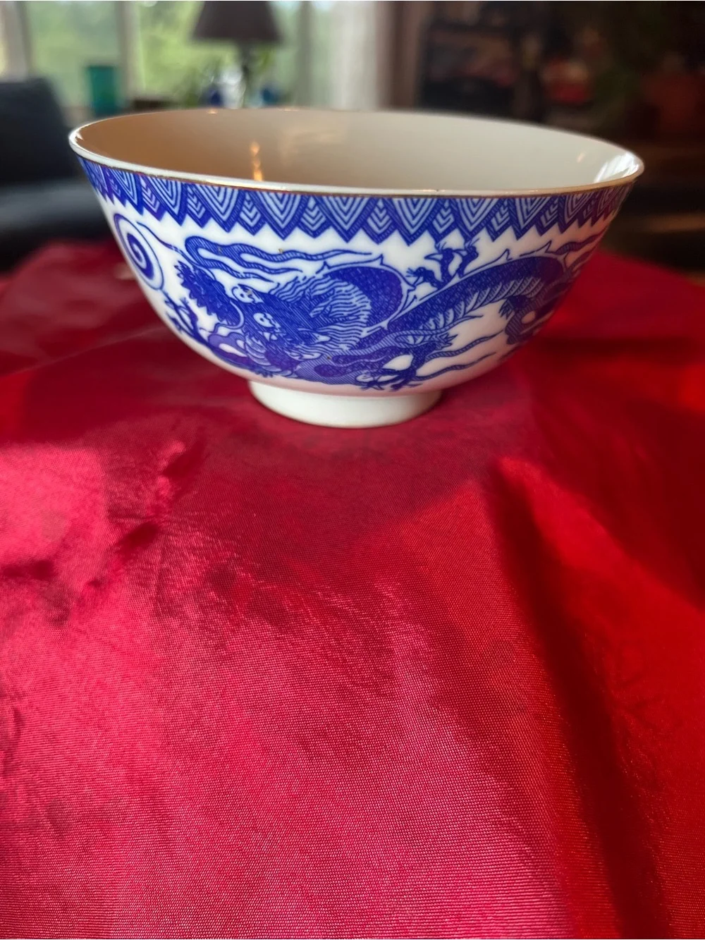 White Porcelain Serving Bowl with Blue Dragon Motif